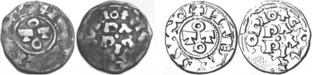 Figura 6: Confronto con disegno del denaro Tipo 4 su Brambilla Tav. IV n. 14.